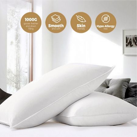 Bedding Pillow Goose Feather Down Pillows Twin Pack Standard Size Hotel