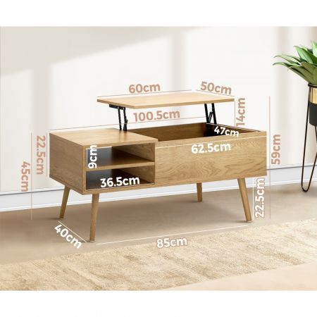 Coffee Table Lift Up Top Modern Tables Hidden Book Storage Shelf Wood