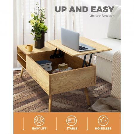 Coffee Table Lift Up Top Modern Tables Hidden Book Storage Shelf Wood