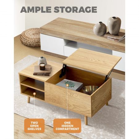 Coffee Table Lift Up Top Modern Tables Hidden Book Storage Shelf Wood