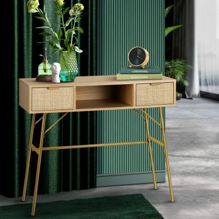 Rattan Hall Console Table Hallway Side Desk Entry Display Furniture