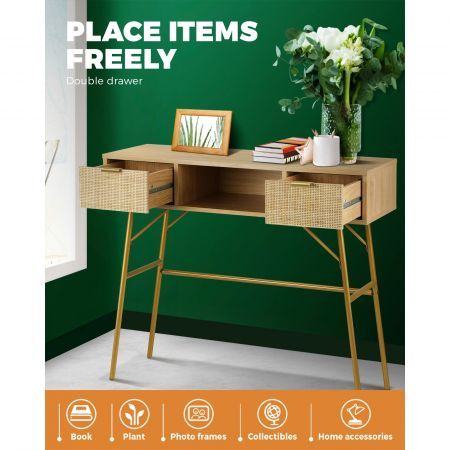 Rattan Hall Console Table Hallway Side Desk Entry Display Furniture