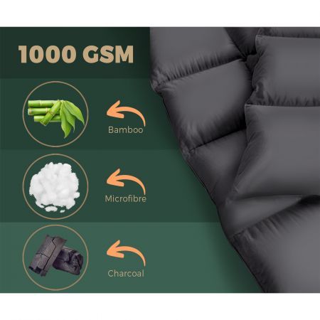 Bedding Bamboo Charcoal Pillowtop Mattress Topper Protector Cover Queen