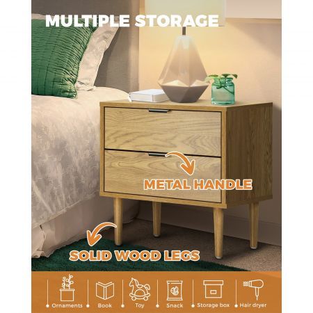 Bedside Tables Side Table 2 Drawers Bedroom Furniture Storage Cabinet