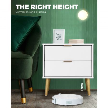 Bedside Tables 2 Drawers Side Table Nightstand Storage Cabinet White