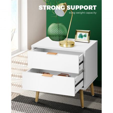 Bedside Tables 2 Drawers Side Table Nightstand Storage Cabinet White