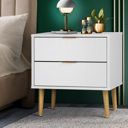 Bedside Tables 2 Drawers Side Table Nightstand Storage Cabinet White