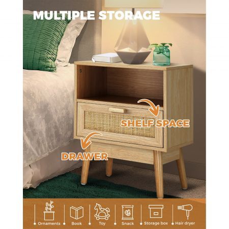 Bedside Tables Drawer Side Table Wood Nightstand Storage Cabinet Bedroom