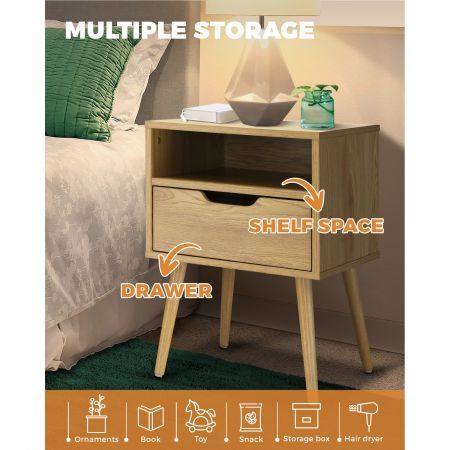 Bedside Tables Drawer Side Table Nightstand Bedroom Storage Cabinet Wood