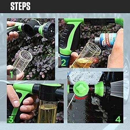 8 Modes Adjustable Car Wash Foam Water Gun,Multifunction Foam Sprayer (Green)