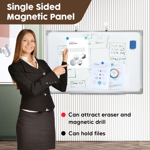 Single Sided Magnetic Whiteboard Interactive Wall Mounted Dry Erase White Board for Teaching Office Drawing 90cmx60cm