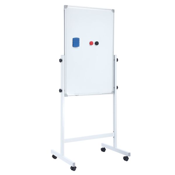 Double Sided Interactive Whiteboard Magnetic Mobile White Board Dry Erase Casters Stand 60cmx90cm Height Adjustable