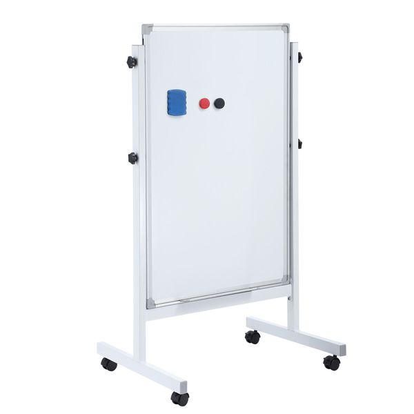 Double Sided Interactive Whiteboard Magnetic Mobile White Board Dry Erase Casters Stand 60cmx90cm Height Adjustable