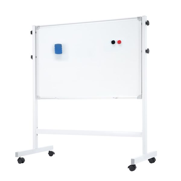 Double Sided Magnetic Whiteboard Interactive Mobile White Board Dry Erase Stand Casters Adjustable Height 90cmx60cm