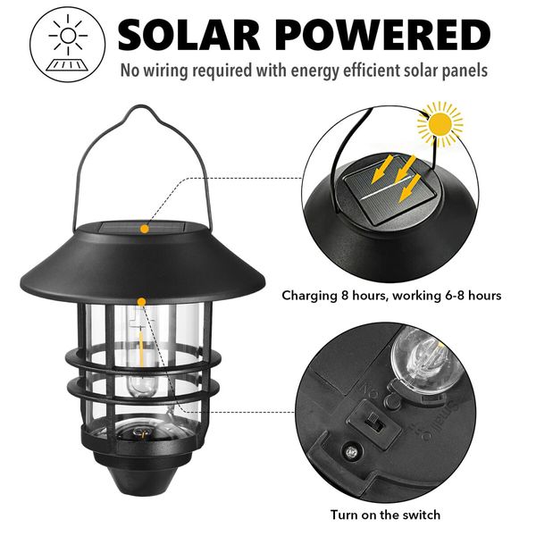 Outdoor Solar Wall Light Lantern Sconce Hanging Garden Lamp Outside Patio Fence Porch Waterproof with Light Sensor 2PCS