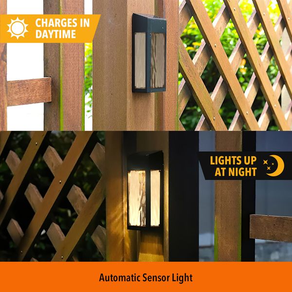 Outdoor Solar Wall Light Sconce Hanging Lantern Garden Outside Lamp Patio Porch Fence Waterproof with Light Sensor 4PCS