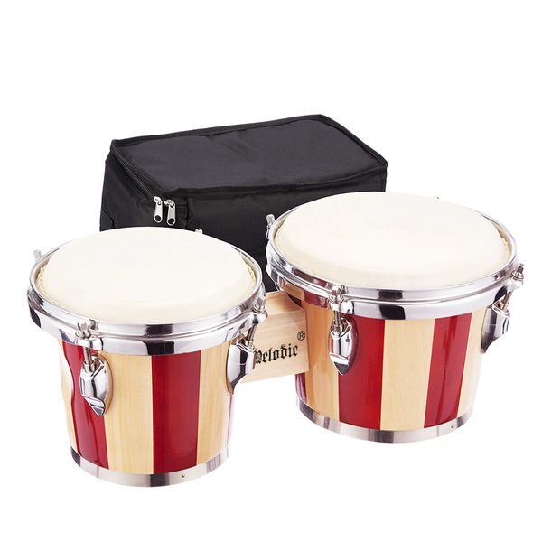 Melodic Bongo Drums Set Wooden Percussion Instrument with Padded Bag and Tuning Keys Kids Adults Beginners 7" 8"