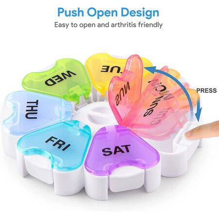 Portable Medicine Organizer with Easy Open Button Design for Vitamins