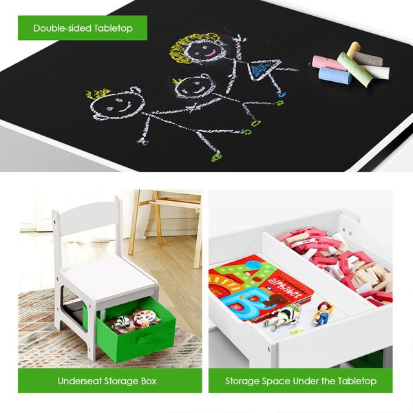 Kidbot Childrens Lego Table and Chair Set 2 in 1 with Chalkboard Wooden Kids Multifunctional Desk Activity Play Centre