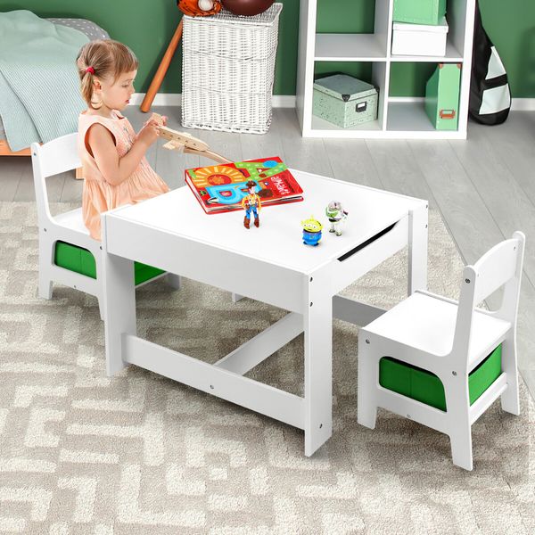 Kidbot Childrens Lego Table and Chair Set 2 in 1 with Chalkboard Wooden Kids Multifunctional Desk Activity Play Centre