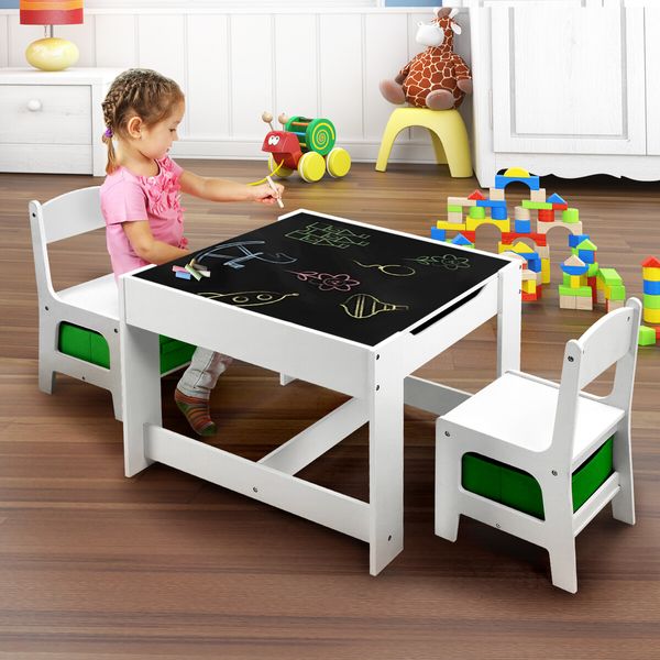 Kidbot Childrens Lego Table and Chair Set 2 in 1 with Chalkboard Wooden Kids Multifunctional Desk Activity Play Centre