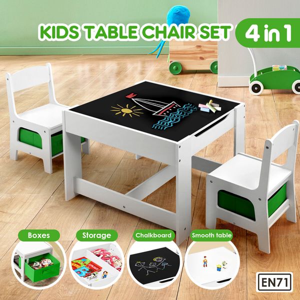 Kidbot Childrens Lego Table and Chair Set 2 in 1 with Chalkboard Wooden Kids Multifunctional Desk Activity Play Centre