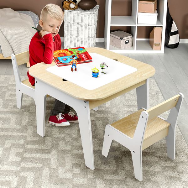 Kidbot Lego Table and Chair Set Childrens Kids Activity Play Centre Wooden Multifunctional Desk with Storage Space