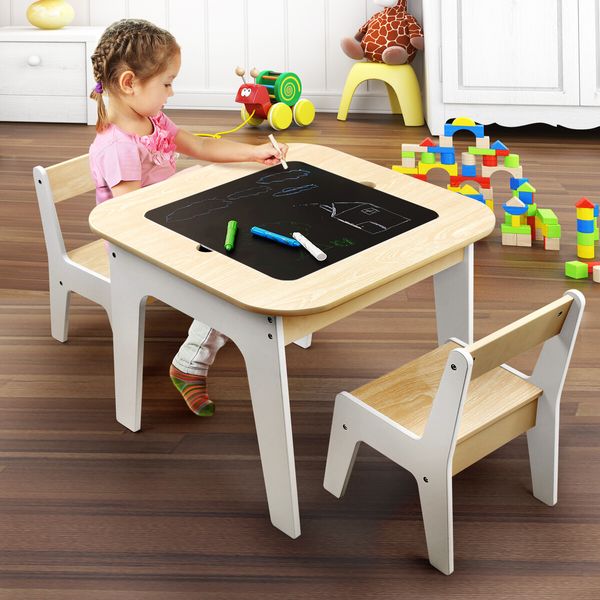 Kidbot Lego Table and Chair Set Childrens Kids Activity Play Centre Wooden Multifunctional Desk with Storage Space