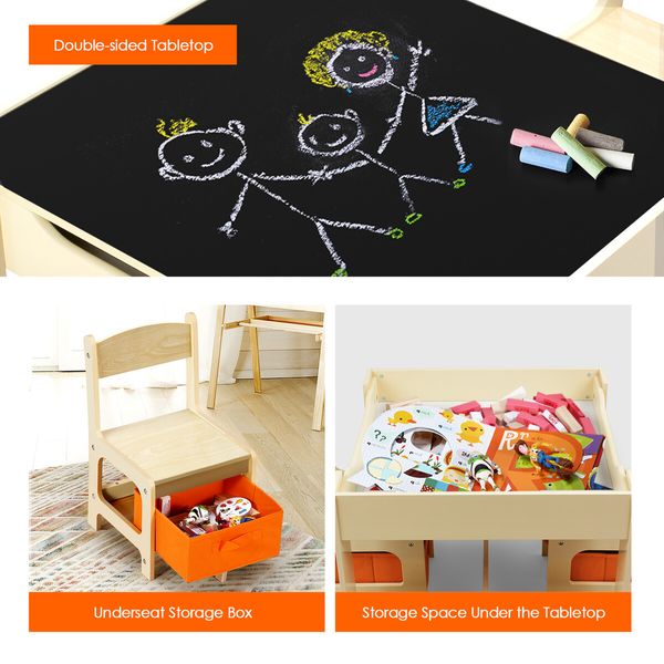 Kidbot Kids Lego Table and Chair Set Wooden Childrens Multifunctional Desk Activity Play Centre Baseplate Chalkboard