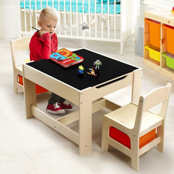 Kidbot Kids Lego Table and Chair Set Wooden Childrens Multifunctional Desk Activity Play Centre Baseplate Chalkboard