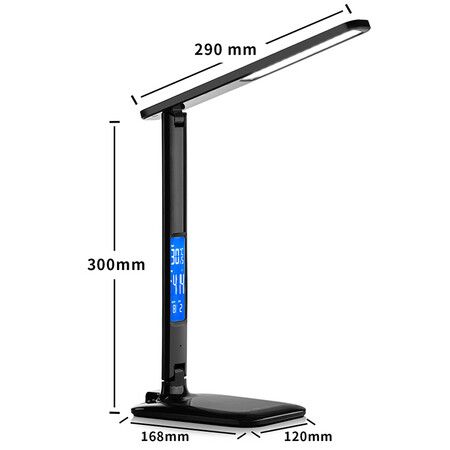 Desk Lamp with USB Charging Port, Adjustable Foldable Table Lamp Touch Control Office Lamp with Clock Desk Light