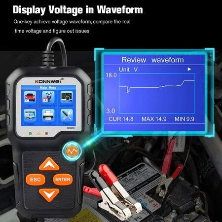 KW650 6V 12V Car Battery Tester 100-2000 CCA Automotive Battery and Alternator Load Tester