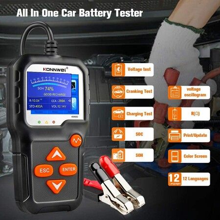 KW650 6V 12V Car Battery Tester 100-2000 CCA Automotive Battery and Alternator Load Tester