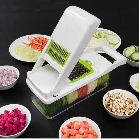 15-in-1 Vegetable Slicer and Chopper Vegetable Cutter for Salad Maker Cheese Slicer Onion Chopper Dicer White