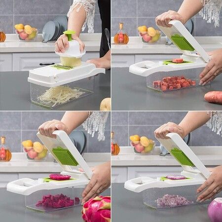 15-in-1 Vegetable Slicer and Chopper Vegetable Cutter for Salad Maker Cheese Slicer Onion Chopper Dicer White