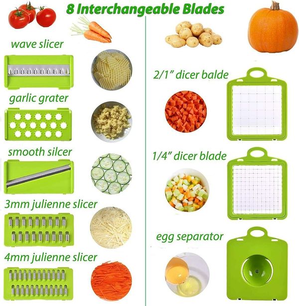 15-in-1 Vegetable Slicer and Chopper Vegetable Cutter for Salad Maker Cheese Slicer Onion Chopper Dicer White