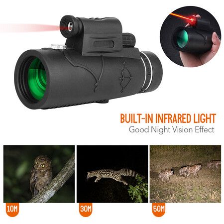 12X40 Monocular BAK4 Prism Night Vision Monocular Telescope w/Holder Tripod for Wildlife Watching Camping