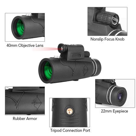 12X40 Monocular BAK4 Prism Night Vision Monocular Telescope w/Holder Tripod for Wildlife Watching Camping