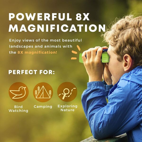 Binoculars for Kids, Set with Magnifying Glass And Compass (Green)