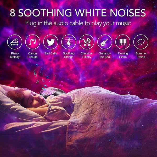 Bluetooth Night Light Projector for Kids, LED Lights for Bedroom Decor, Room Ceiling Timer Sensory Gift for Adults Teens