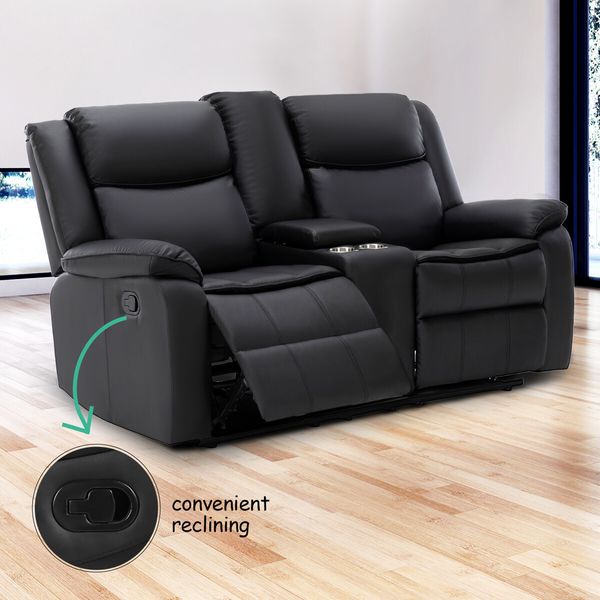 2 Seater Recliner Sofa Armchair Lounge Chairs Couch PU Leather Adjustable Footrest Backrest Living Room Bedroom Black