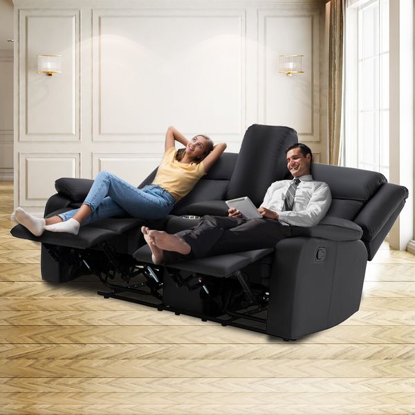 2 Seater Recliner Sofa Armchair Lounge Chairs Couch PU Leather Adjustable Footrest Backrest Living Room Bedroom Black