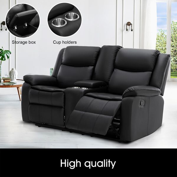 2 Seater Recliner Sofa Armchair Lounge Chairs Couch PU Leather Adjustable Footrest Backrest Living Room Bedroom Black