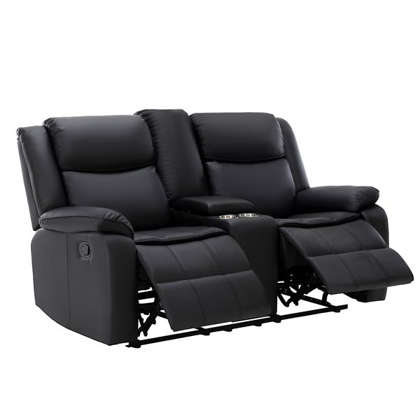 2 Seater Recliner Sofa Armchair Lounge Chairs Couch PU Leather Adjustable Footrest Backrest Living Room Bedroom Black