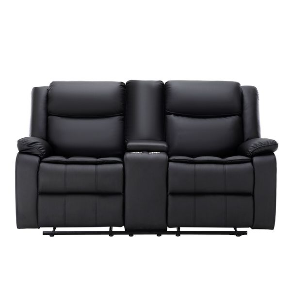 2 Seater Recliner Sofa Armchair Lounge Chairs Couch PU Leather Adjustable Footrest Backrest Living Room Bedroom Black