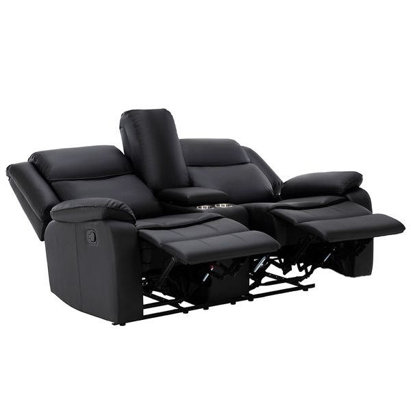 2 Seater Recliner Sofa Armchair Lounge Chairs Couch PU Leather Adjustable Footrest Backrest Living Room Bedroom Black