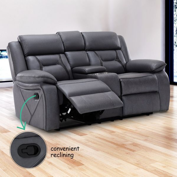 2 Seater Sofa Recliner Chair Armchair Couch Lounge Living Room Chairs Microfiber PP Adjustable Footrest Headrest Grey 