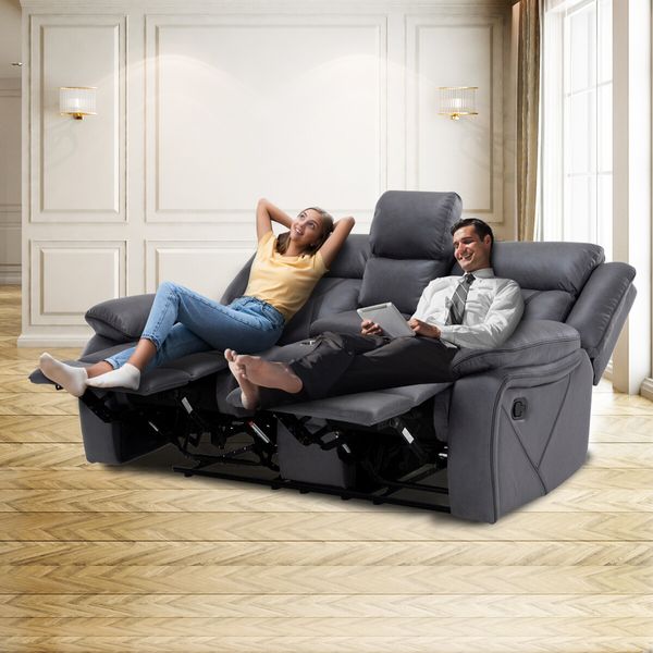 2 Seater Sofa Recliner Chair Armchair Couch Lounge Living Room Chairs Microfiber PP Adjustable Footrest Headrest Grey 