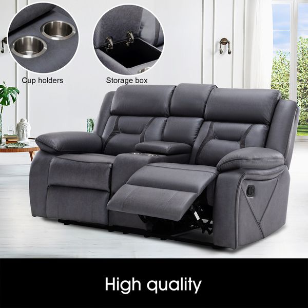 2 Seater Sofa Recliner Chair Armchair Couch Lounge Living Room Chairs Microfiber PP Adjustable Footrest Headrest Grey 