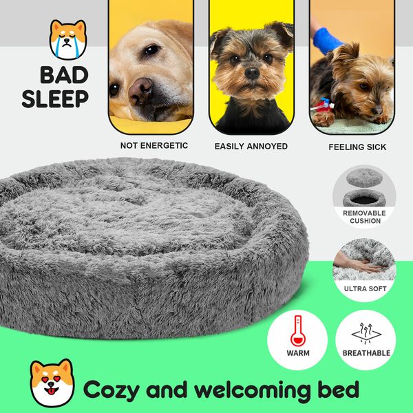 Pet Dog Cat Bed Puppy Calming Cave Nest Soft Plush Warm Round Comfy Washable